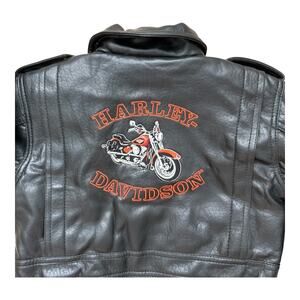 Harley Davidson Faux Leather Jacket Boys Size 4T Toddler Black Embroidered Biker